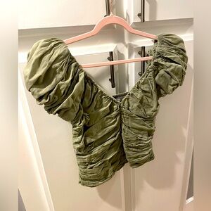 Abercrombie & Fitch Olive Green Ruched Women's Top, Size L